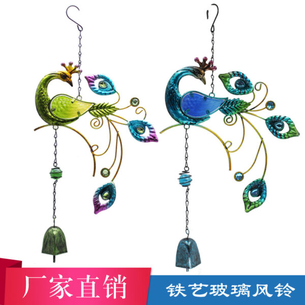 Wholesale Peacock Wind Bell Creative Metal Wind Bell Hanging Glass Painted Garden Balcony Pendant Factory St Cross-border Sply