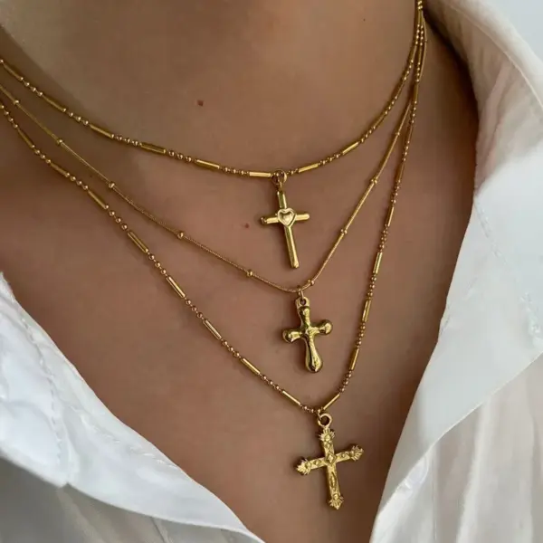 Wholesale Jewelry Modern Style Classic Style Cross Titanium Steel Plating Pendant Necklace