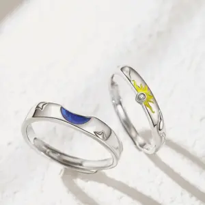 Wholesale Romantic Sun Moon Copper Epoxy Inlay Zircon Rings