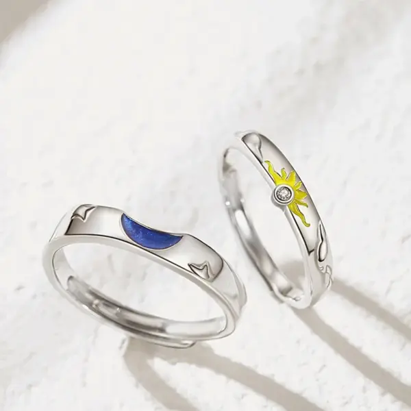 Wholesale Romantic Sun Moon Copper Epoxy Inlay Zircon Rings