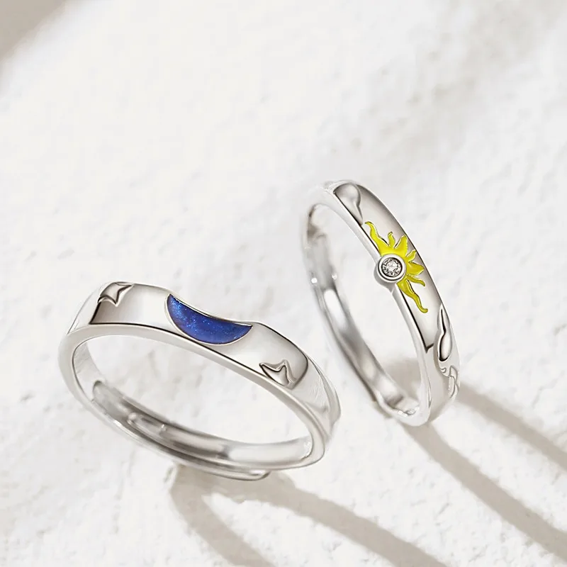 Wholesale Romantic Sun Moon Copper Epoxy Inlay Zircon Rings