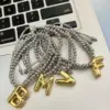 Brass 18K Gold Plated Beaded Letter Drawstring Bracelets