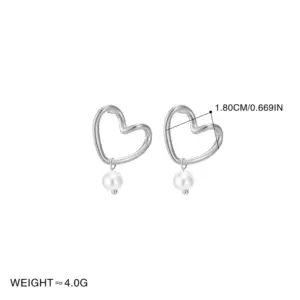 Steel Color Love Heart Hanging Pearl Stud Earrings