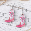 oly-d7d7479cdc98788a92cb70c4b3e87265 Wholesale Cross-Border Western Style Pink Love Tassel Spring and Summer Flower Leaf Cowboy Boots Pendant Wooden Double-Sided Earrings