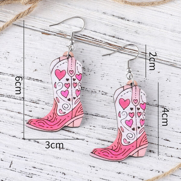 oly-d7d7479cdc98788a92cb70c4b3e87265 Wholesale Cross-Border Western Style Pink Love Tassel Spring and Summer Flower Leaf Cowboy Boots Pendant Wooden Double-Sided Earrings