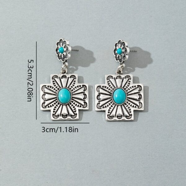 Wholesale Cross-border European and American AliExpress new retro western wind turquoise oval earrings personality exaggerated earrings