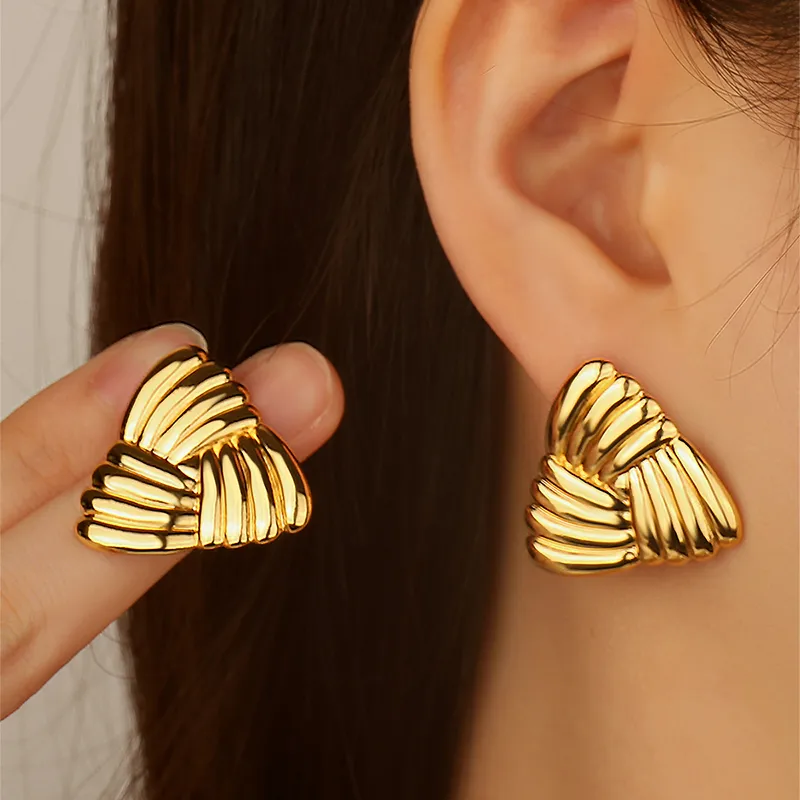 Wholesale 201 Stainless Steel 304 Stainless Steel Triangle Electroplating Stone-Free Imitation Gold Simple Style Plating Gold Ear Studs