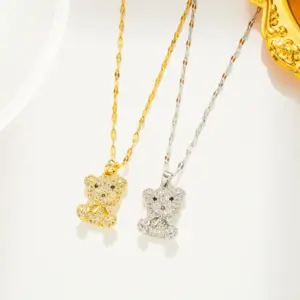 Wholesale PVD Coated Real Gold Plated Bear Stainless Steel Cute Simple Style Waterproof Non Tarnish Pendant Necklace