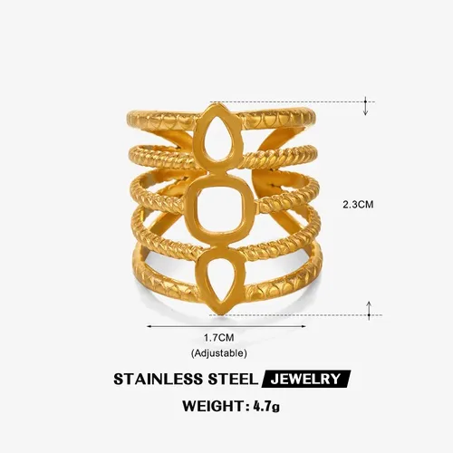 PVD Coated 18K Gold Plated Lines 304 Stainless Steel IG Style Waterproof Non Tarnish Open Rings