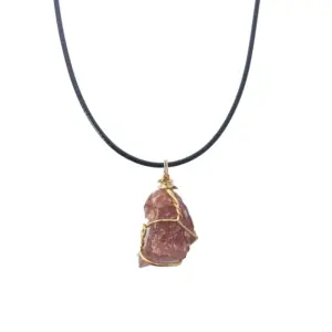 Strawberry Quartz [with Leather Rope]] / Pendant Size Is about 13--22mm
