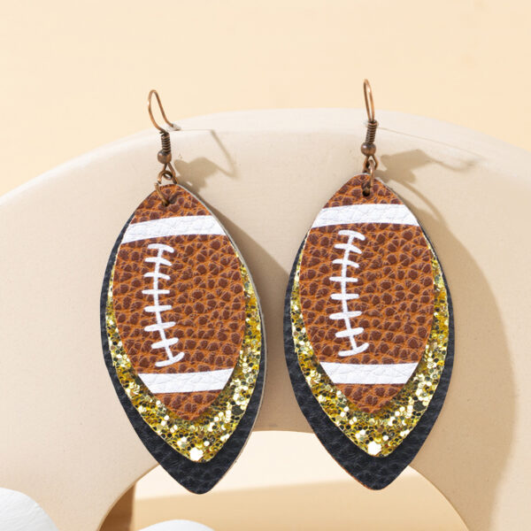 Wholesale Sporty Rugby Brown Leopard Leaves Three-layer Leather Diamond Rugby Earrings Europe and America Cross-border Amazon