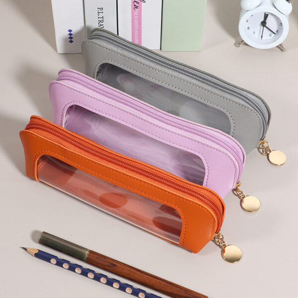Wholesale Leather transparent large capacity pencil case