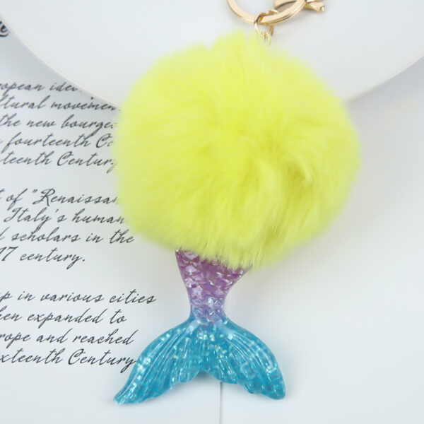 Wholesale Gold powder mermaid fur ball key chain fish tail pendant imitation Rex rabbit fur ball pendant cute school bag pendant