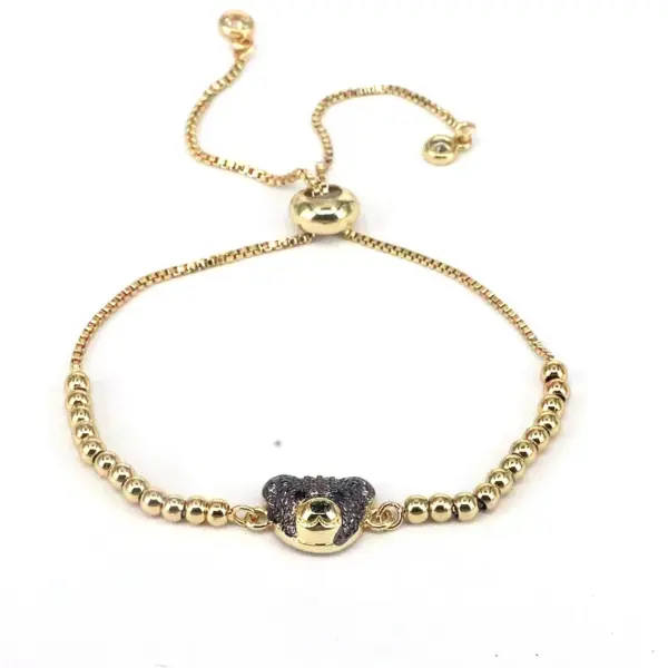 Wholesale Streetwear Bear Copper 18k Gold Plated Zircon Bracelets In Bulk