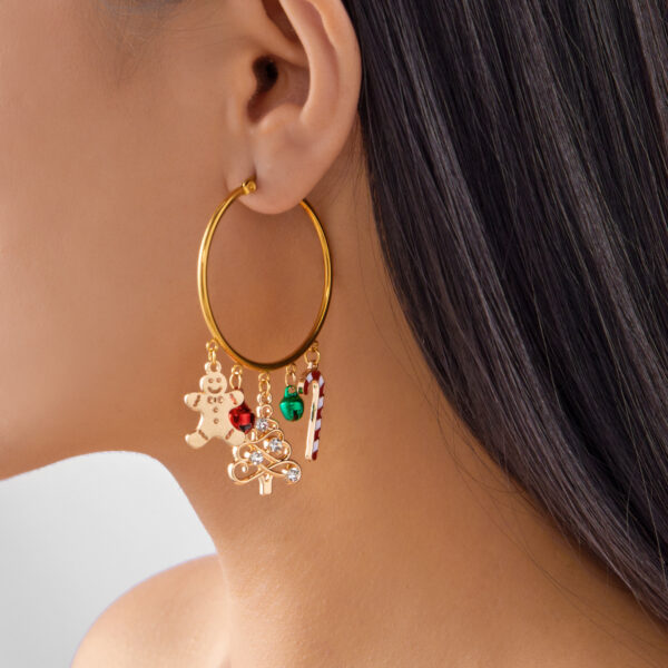 Wholesale New Christmas earrings for women, versatile and festive, gingerbread man cane earrings.
