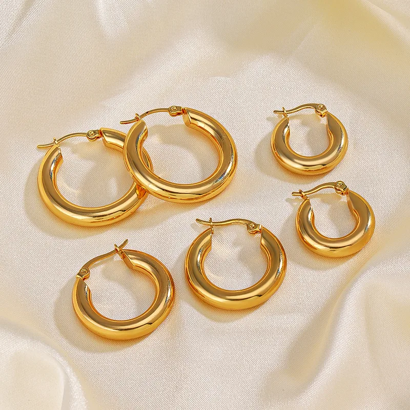 Wholesale PVD Coated 18K Gold Plated Solid Color 304 Stainless Steel Simple Style Waterproof Non Tarnish Earrings