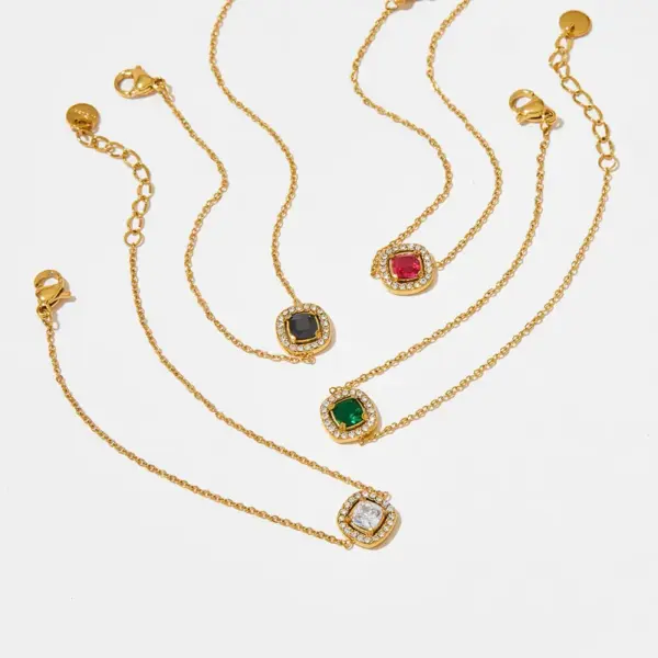 Wholesale PVD Coated Real Gold Plated 16K Gold White Gold Plated Gold Plating Square 304 Stainless Steel Titanium Steel Classic Style Waterproof Non Tarnish Bracelets Earrings Necklace