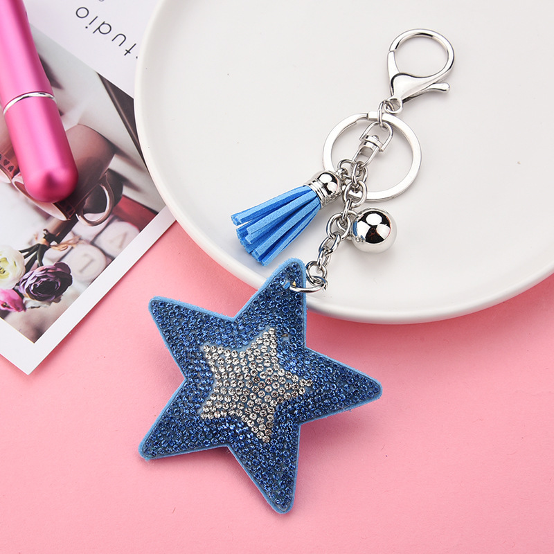Wholesale Sequins European and American style creative two-color diamond Korean veet five-inted star tassel key chain pendant bag jewelry