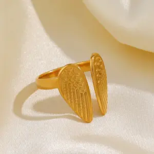 Wholesale PVD Coated 18K Gold Plated Wings 304 Stainless Steel Modern Style Streetwear Waterproof Non Tarnish Open Rings