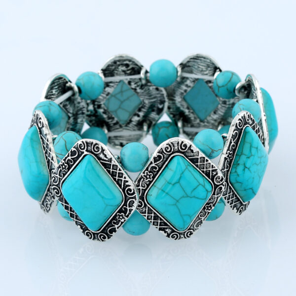Wholesale European and American Retro Geometric Pattern Diamond Turquoise Bracelet All-match Hot Stressed Wire Beads Handmade Bracelet