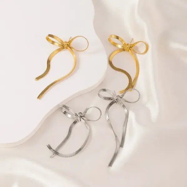 Wholesale 304 Stainless Steel Bow Knot Electroplating Golden Plated Elegant Sweet Waterproof Non Tarnish Gold Silver Ear Studs