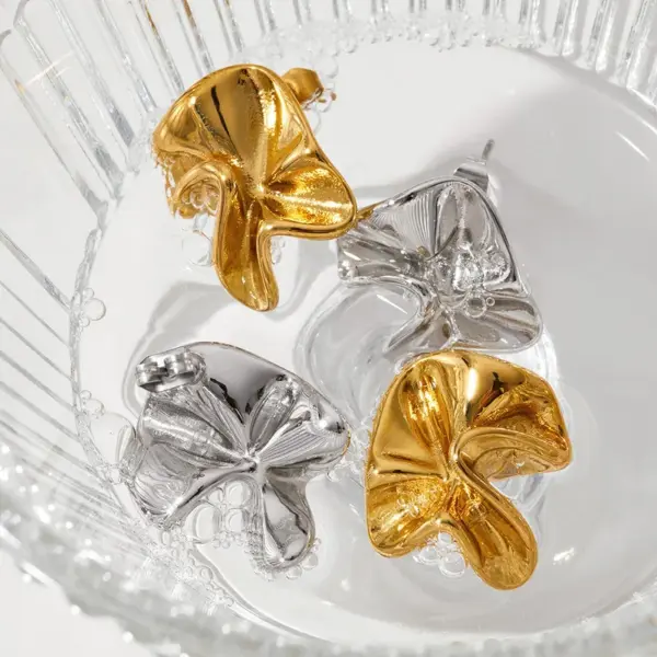 304 Stainless Steel Geometric PVD Coated Stone-Free Real Gold Plated 16K Gold White Gold Plated Gold Plating Elegant Waterproof Non Tarnish Irregular Plating Ear Studs