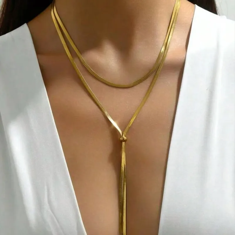 Wholesale Ion Plating (IP) Real Gold Plated Geometric 304 Stainless Steel Elegant Sexy Simple Style Waterproof Non Tarnish Titanium Steel Long Necklac