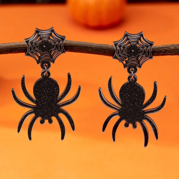 Wholesale Cross-Border Hot Selling Spider Web Earrings Halloween DIY Jewelry Flat Acrylic Horror Black Spider Earrings for Women