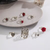 Wholesale Punk style dark heart-shaped inlaid red rose ring set