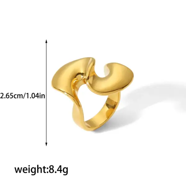 Wholesale PVD Coated Real Gold Plated 18K Gold Circle Waves 304 Stainless Steel Retro Roman Style Waterproof Non Tarnish Rings