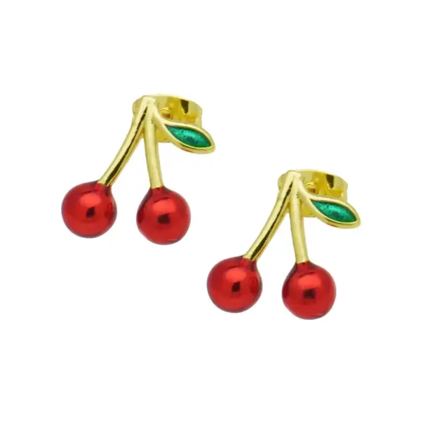 Wholesale 1 Pair IG Style Cherry Enamel Inlay Copper Zircon Ear Studs