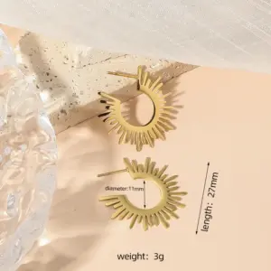 Wholesale PVD Coated Real Gold Plated 18K Gold Sun 304 Stainless Steel Simple Style Waterproof Non Tarnish 304 Stainless Steel Ear Studs