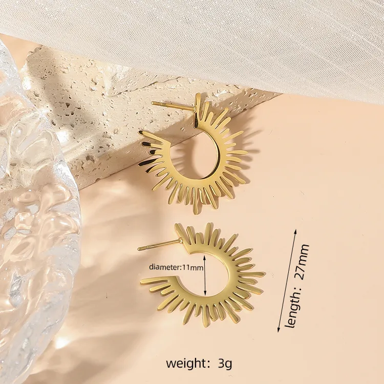 Wholesale PVD Coated Real Gold Plated 18K Gold Sun 304 Stainless Steel Simple Style Waterproof Non Tarnish 304 Stainless Steel Ear Studs