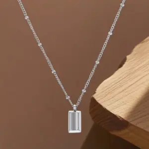 X076-Small Gold Brick-Necklace-Steel Color