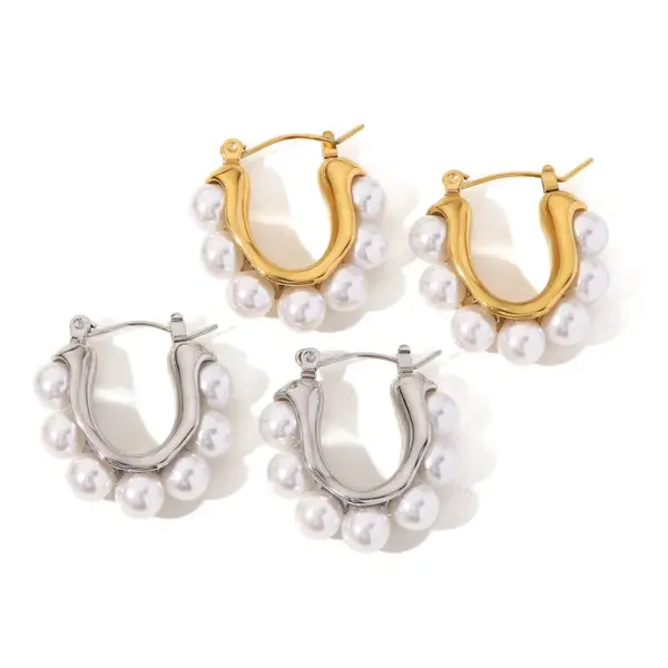 Wholesale 1 Pair Simple Style U Shape Plating Inlay Stainless Steel Artificial Pearls 14k Gold Plated Ear Studs