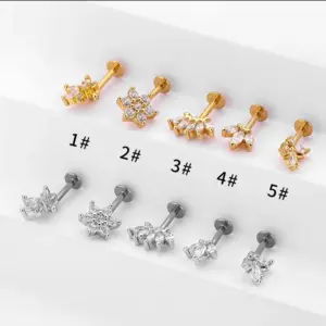 1 Piece Ear Cartilage Rings & Studs Simple Style Crown Butterfly 316L Stainless Steel Waterproof Non Tarnish Surgical Steel Zircon Water Plating Lip Rings Ear Cartilage Rings & Studs