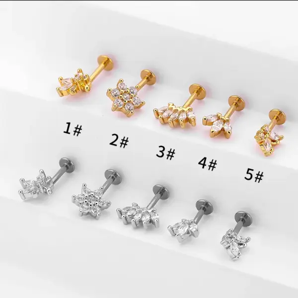 1 Piece Ear Cartilage Rings & Studs Simple Style Crown Butterfly 316L Stainless Steel Waterproof Non Tarnish Surgical Steel Zircon Water Plating Lip Rings Ear Cartilage Rings & Studs