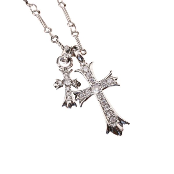 Wholesale Crow Heart Cross Necklace Women's Retro Double Cross Cross-Border European and American Couple Full Diamond Men's and Women's Double Pendant Jewelry