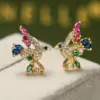 Wholesale 1 Pair Fashion Heart Shape Bird Inlay Copper Zircon 18k Gold Plated Ear Studs