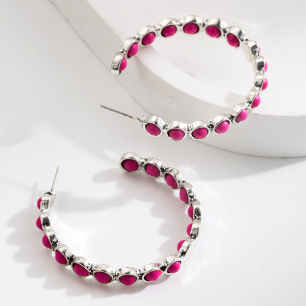 Wholesale Amazon cross-border new geometric large circle inlaid turquoise earrings earrings female fashion Joker temperament earrings