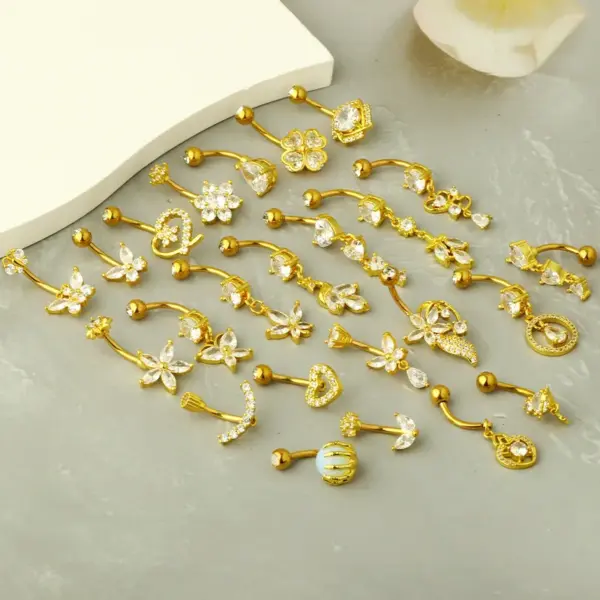 1 Piece 316L Stainless Steel Zircon Belly Rings Moon Waterproof Non Tarnish Surgical Steel