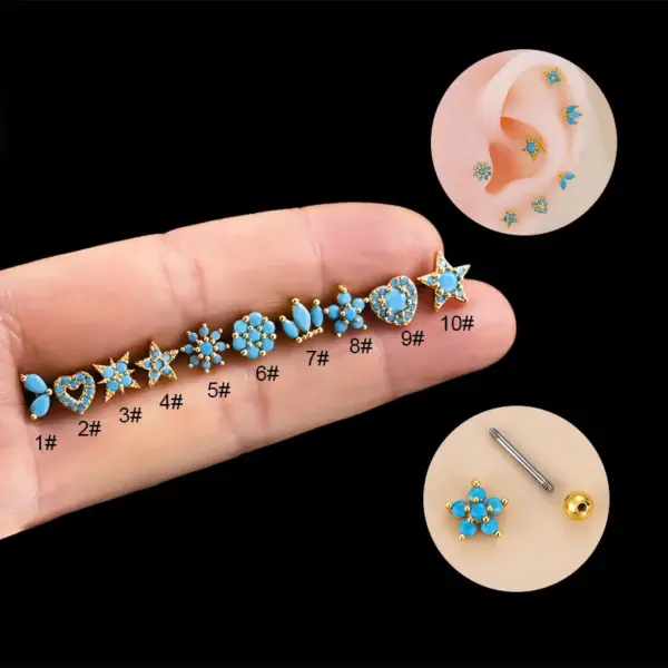 Wholesale 1 Piece 316L Stainless Steel Copper Zircon Ear Cartilage Rings & Studs Pentagram Heart Shape Flower Women'S