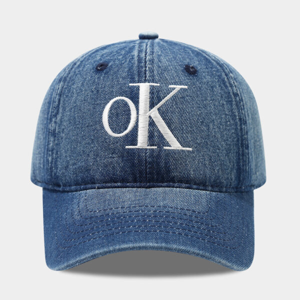 Wholesale New Classic Ok Denim Letter Hat Embroidered Men's and Women's Four-Season Sunshade Adjustable Curved Brim Baseball Cap Trendy