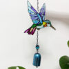 oly-d84aa71c07c73e54b78a1962c0f987bb Wholesale New cross-border product: Glass hummingbird wind chime, diamond glass craft ornament, creative garden courtyard bell pendant.