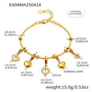 E604-gold 5a love zircon diy multi-accessory bracelet 16+4cm