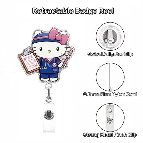 Wholesale Cross-border hot-selling glitter cute cat nurse cartoon badge scroll badge clip DIY new creative easy pull buckle