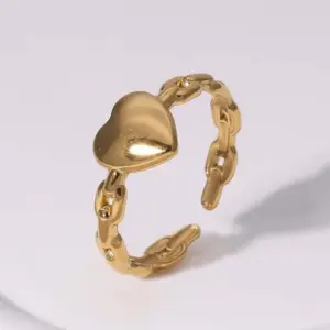 Wholesale PVD Coated Real Gold Plated 18K Gold Heart Shape 304 Stainless Steel Casual Simple Style Waterproof Non Tarnish Open Rings