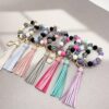 Wholesale Leopard Print White Base Wood Beads Wristlet Keychain