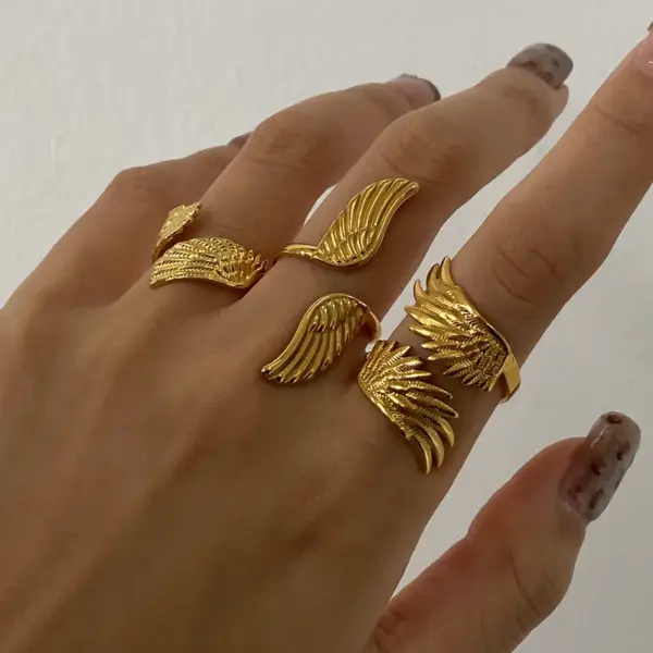 Wholesale 304 Stainless Steel Angel Wings PVD Coated 18K Real Gold Plated Real Gold Plated Simple Style Classic Style Waterproof Non Tarnish Open Rings