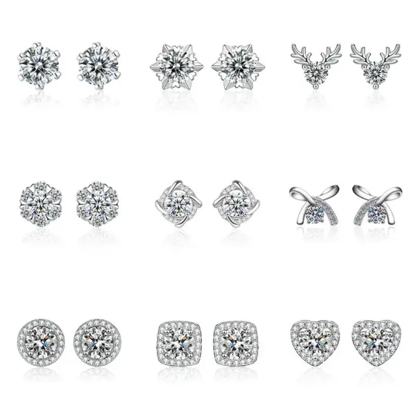 Fashion Geometric Heart Shape Copper Rhinestones Ear Studs 1 Pair